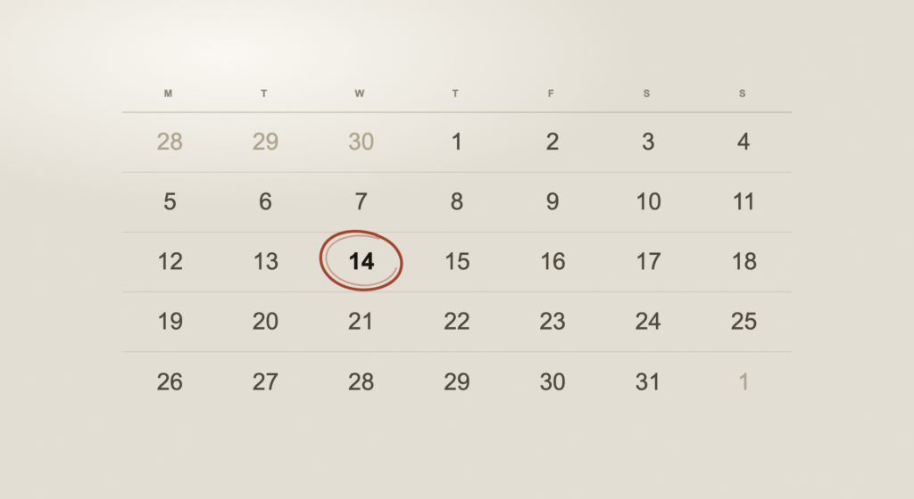 A calendar page in warm paper tones with a single date circled in red ink. It says what the article says, choosing one day out of many, with nothing that reads as machine-made.